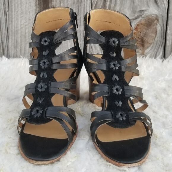 Strappy Cage Sandals Jack Rogers Hadley Size 9 Black Leather Gladiator Zip Heel - Picture 3 of 13